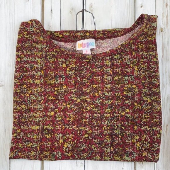 Lularoe Irma Half Sleeve Tunic High Low Polyester Blend Sz Sm Red Yellow Floral - Picture 4 of 7